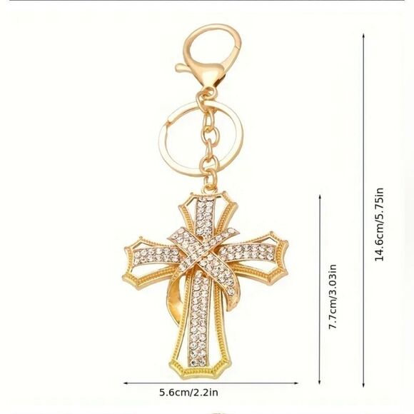 CHRISTIAN CROSS Sparkling Embellished Silver Tone Keychain - Picture 9 of 10